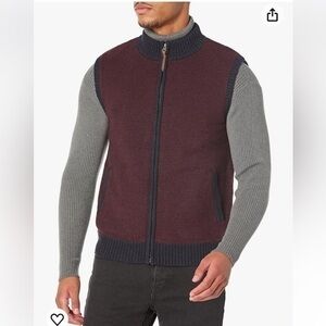 Pendleton Men's Shetland Wool Zip Sweater Vest Navy Blue / burgundy size small.